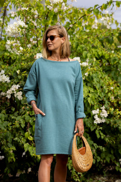 Fleece off the shoulder dress