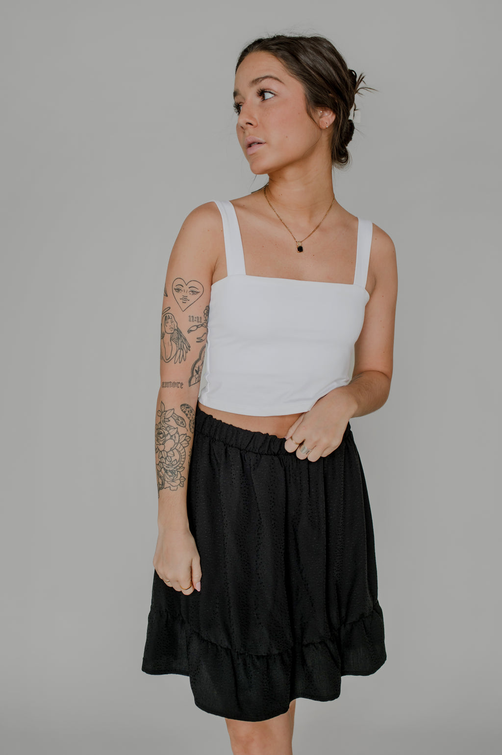 Heather Knit Elastic Waistband Skirt with Side Pockets